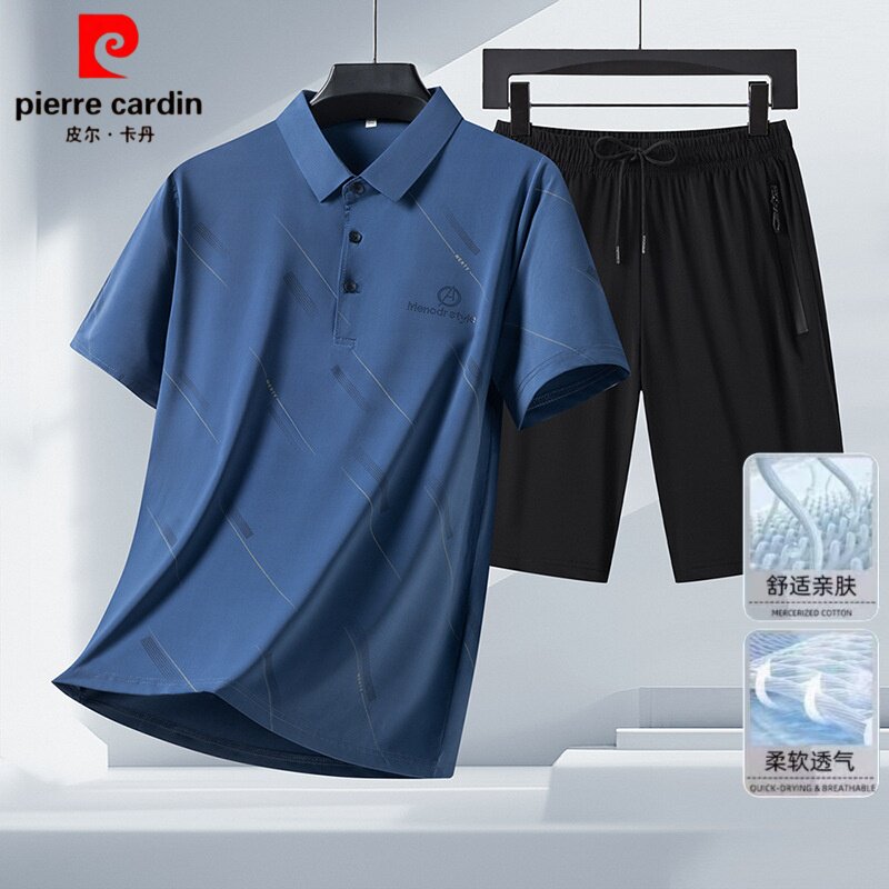 皮尔卡丹2025新款夏季冰丝polo衫男士套装新款清凉短袖短裤两件套