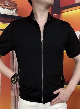 夏季男士高品质立领时尚短袖开衫