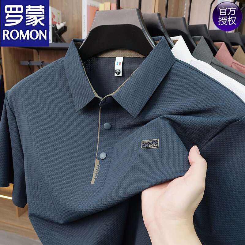 罗蒙无痕锦氨短袖t恤男2026夏季新款翻领透气薄款休闲男士polo衫