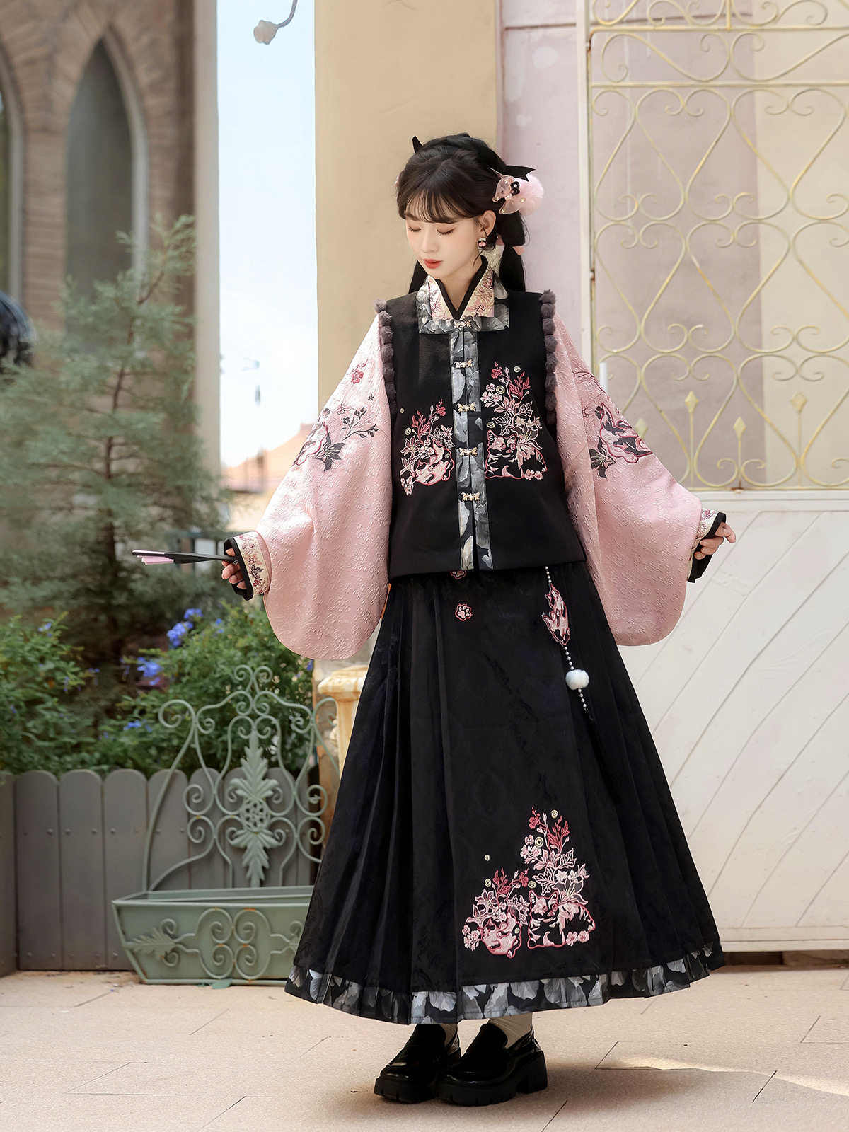 原创粉墨千金汉服女中国风汉元素中国风马甲交领衣套装春秋半裙