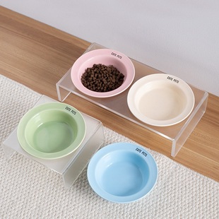 猫碗陶瓷宠物飞碟碗狗碗猫咪盘子猫粮碗猫食盆高脚护颈亚克力碗架