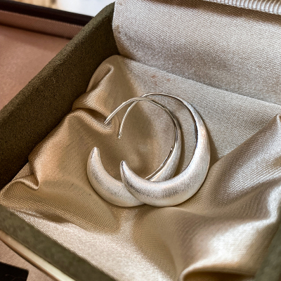 925纯银金属银色拉丝耳环女轻奢高级感气质独特耳钩巨好看耳饰品