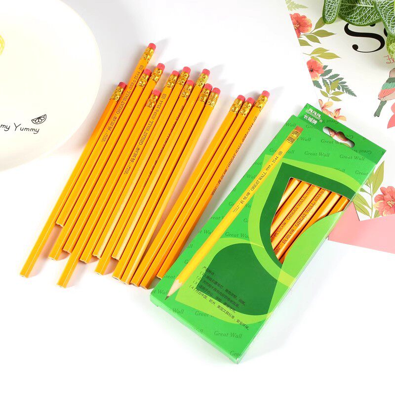 正品长城铅笔3544中华牌六棱黄杆小皮头hb学生木质上海产免邮