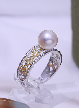 DIY配件S925纯银珍珠戒指空托