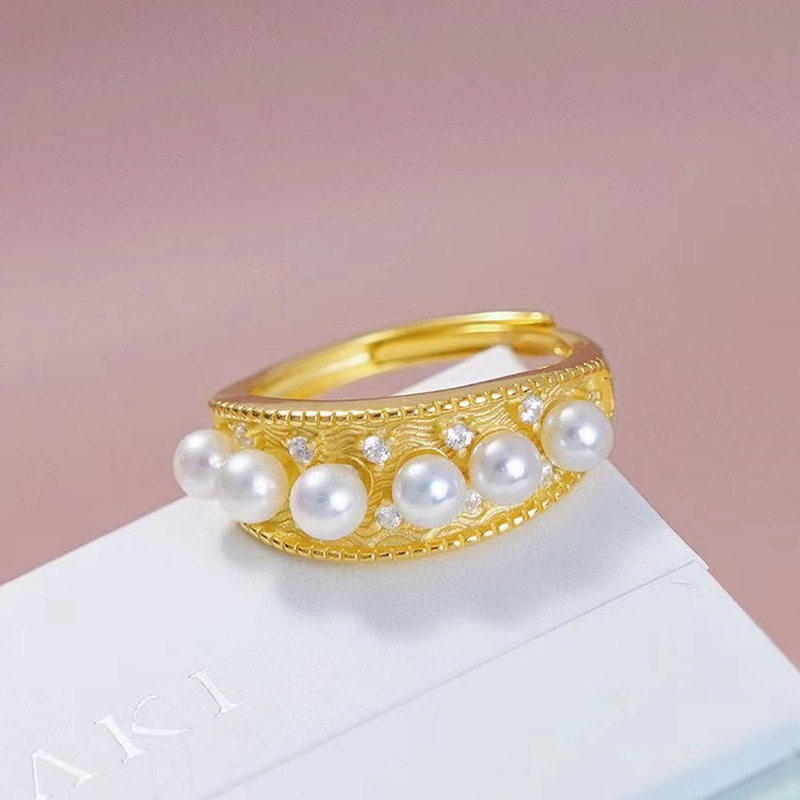 欣韵diy珍珠戒指配件多珠戒托