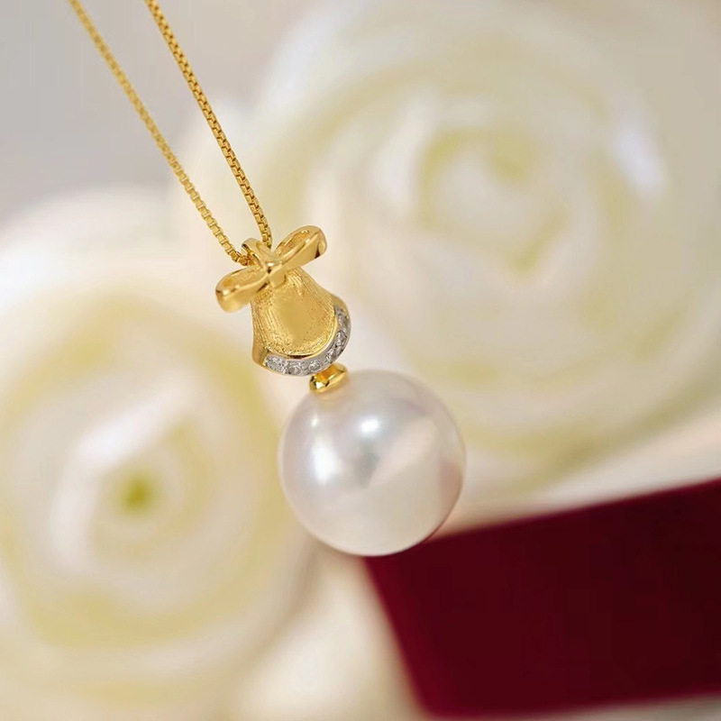 diy配件 S925纯银铃铛珍珠吊坠空托 手工项链坠子银托半成品材料