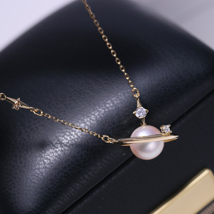 DIY配件 S925纯银珍珠吊坠空托 时尚立体星球项坠套链银托8-9mm