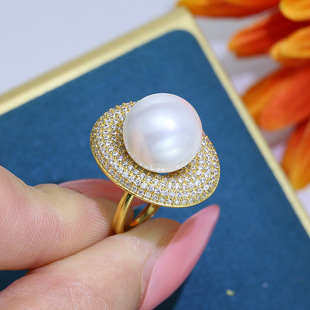 DIY配件 S925纯银闪亮耀眼珍珠玉石戒指指环空托配饰手工银托材料