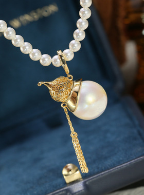 DIY配件S925纯银葫芦珍珠吊坠空托灵动流苏大珠遮瑕项坠空托12-16