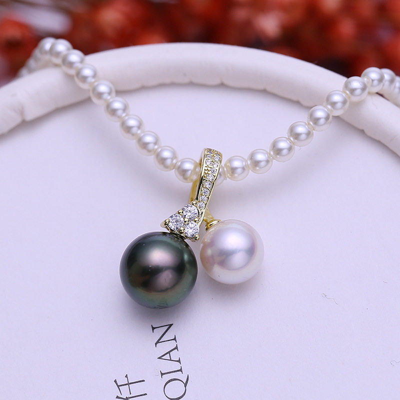 DIY配件S925纯银双珠吊坠扣空托