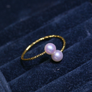 diy配件 S925纯银轻奢时尚双珠戒指空托 珍珠指环戒托 手工银托女