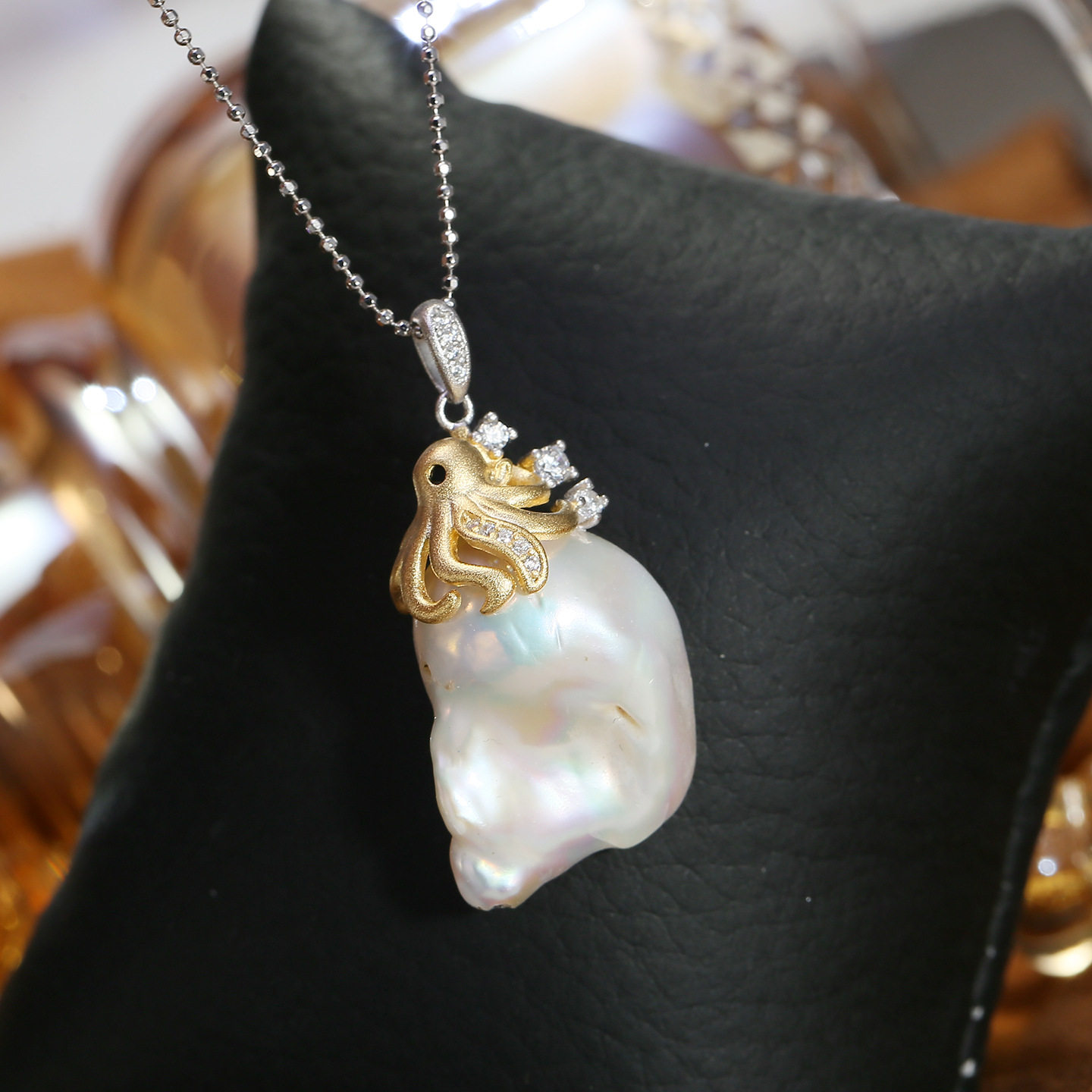 DIY配件 S925纯银遮瑕珍珠吊坠空托 章鱼双色项坠银托半成品11-12