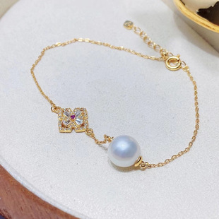 DIY配件 S925纯银时尚洋气珍珠手链空托配饰 通孔手饰银托材料 女