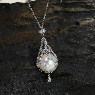 DIY配件S925纯银网兜珍珠吊坠空托配饰可抽拉调节项链坠套链11-16