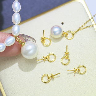 DIY配件 S925纯银珍珠吊坠空托 简约百搭手链项链坠头银托 手工