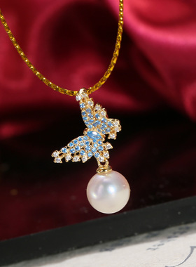 DIY配件 S925纯银珍珠吊坠空托 高级感蝴蝶项坠银托半成品7-12mm