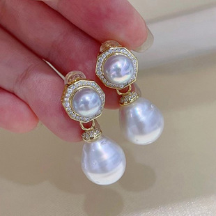 DIY配件 S925纯银温柔垂感珍珠耳钉耳坠空托 双珠耳环银托半成品