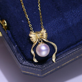 DIY配件 S925纯银珍珠吊坠空托甜美蝴蝶结项坠银托配饰半成品7