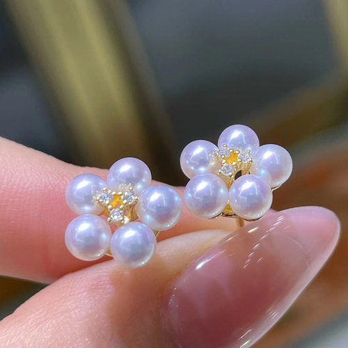 DIY配件S925纯银小花珍珠耳钉空