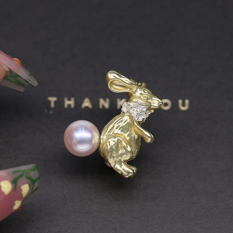 DIY珍珠配件可爱兔子胸针空托
