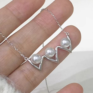 项坠银拖套链配饰6 优雅女款 7mm S925纯银珍珠吊坠空托 DIY配件