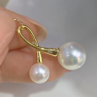 DIY饰品配件 S925纯银时尚双珠樱桃吊坠项链坠子空托珍珠配饰手工