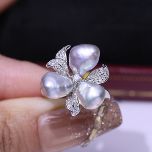 DIY配件 S925纯银珍珠戒指空托 个性时尚巴洛克指环戒托材料手工