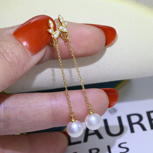 diy配件 S925纯银经典百搭硅胶珍珠耳夹耳环空托长款耳坠银托材