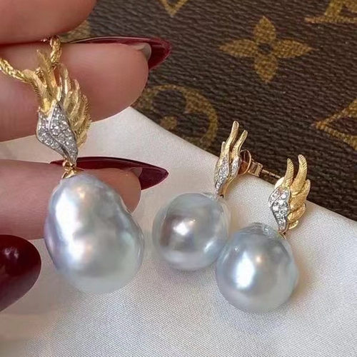 手工纯银翅膀珍珠耳环吊坠空托