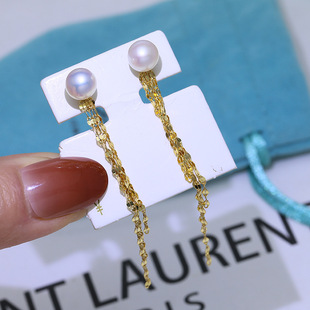 diy配件材料 S925纯银拆分款流苏耳钉耳环空托 珍珠耳坠银托