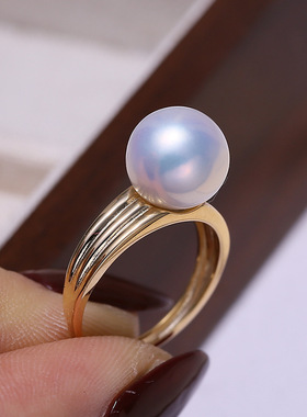 DIY配件S925纯银精工宽版珍珠戒