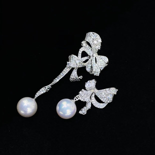 DIY配件 S925纯银AB款不对称珍珠耳钉耳环空托个性耳坠耳饰品银托