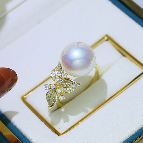 diy配件S925纯银优雅时尚珍珠戒指银饰空托 半成品指环戒托材料女