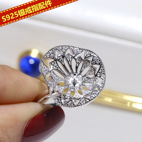 diy配件s925纯银珍珠戒指空托