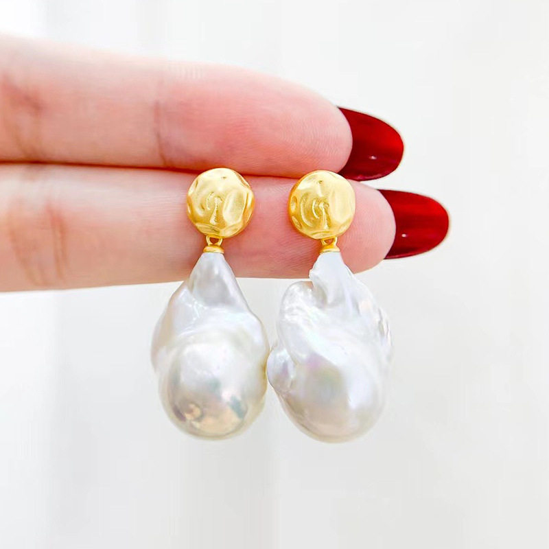 diy手工配件 S925纯银简约百搭珍珠耳钉耳环空托 巴洛克耳坠银托