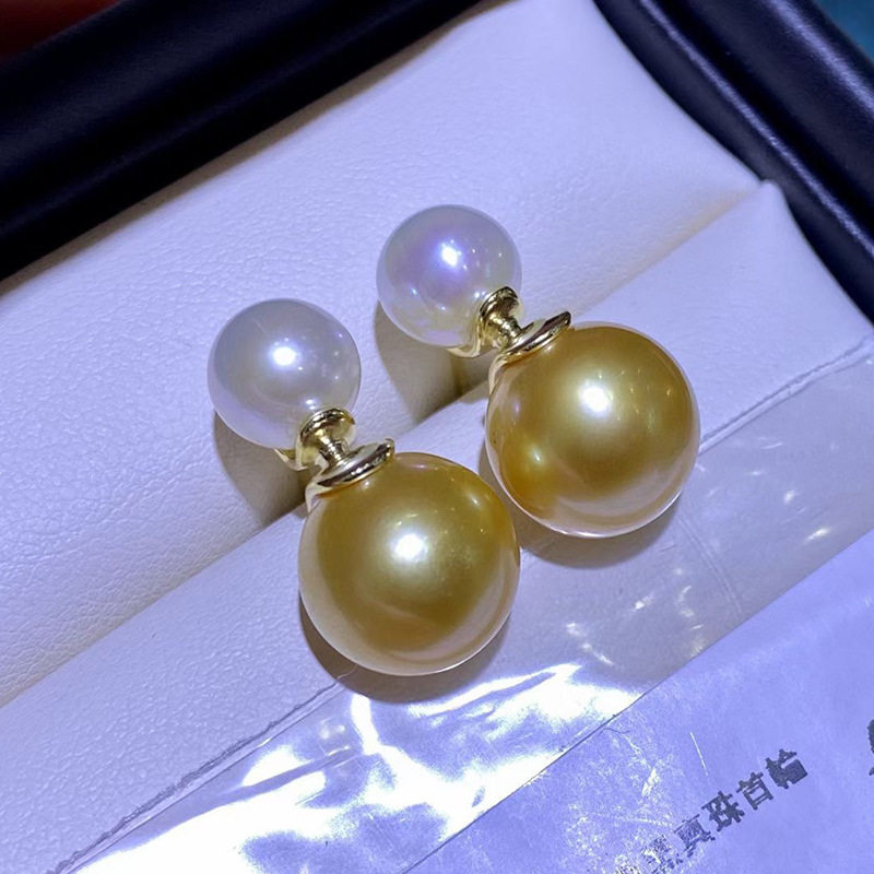 diy配件 S925纯银简约双珠耳钉耳环空托优雅女款耳坠手工银托材料