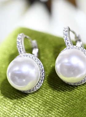 DIY配件 S925纯银太阳花大珠耳环耳扣空托 珍珠耳坠银托半成品