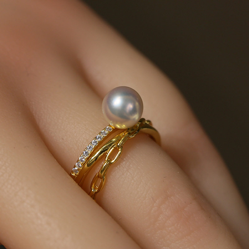 diy珍珠纯银轻奢珍珠戒指空托