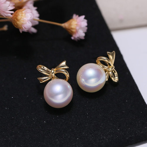 DIY配件S925纯银蝴蝶结珍珠耳钉