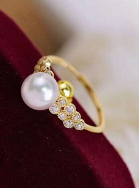 DIY配件S925纯银珍珠戒指空托