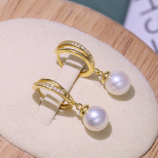 diy配件 S925纯银简约百搭珍珠耳环耳扣空托 手工耳坠扣圈银托女