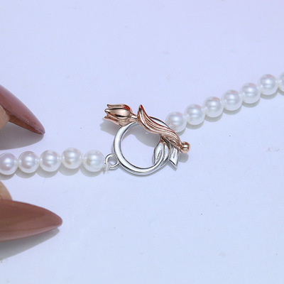 diy银饰配件 S925纯银优雅串珠项链扣 花朵OT搭扣 珍珠手链银扣女