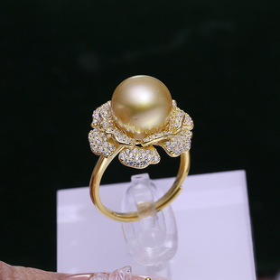 DIY配件 S925纯银珍珠戒指空托 精工花朵指环戒托配饰 奢华银托