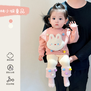 女宝宝冬装套装加绒上衣裤子婴儿超萌可爱长袖保暖毛衣打底裤冬季