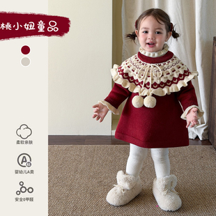 一岁宝宝连衣裙冬装加厚公主裙新年拜年服红色背心裙周岁女宝礼服