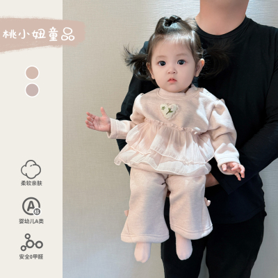 女宝宝冬装洋气加绒卫衣卫裤保暖婴幼儿衣服秋冬长袖外出分体套装
