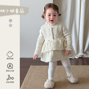 洋气小公主冬装一岁女宝宝夹棉裙子婴幼儿毛衣周岁女宝礼服公主裙