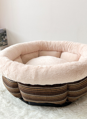 狗窝冬天保暖半封闭猫窝深度睡眠小型犬四季通用耐撕咬宠物床垫圆