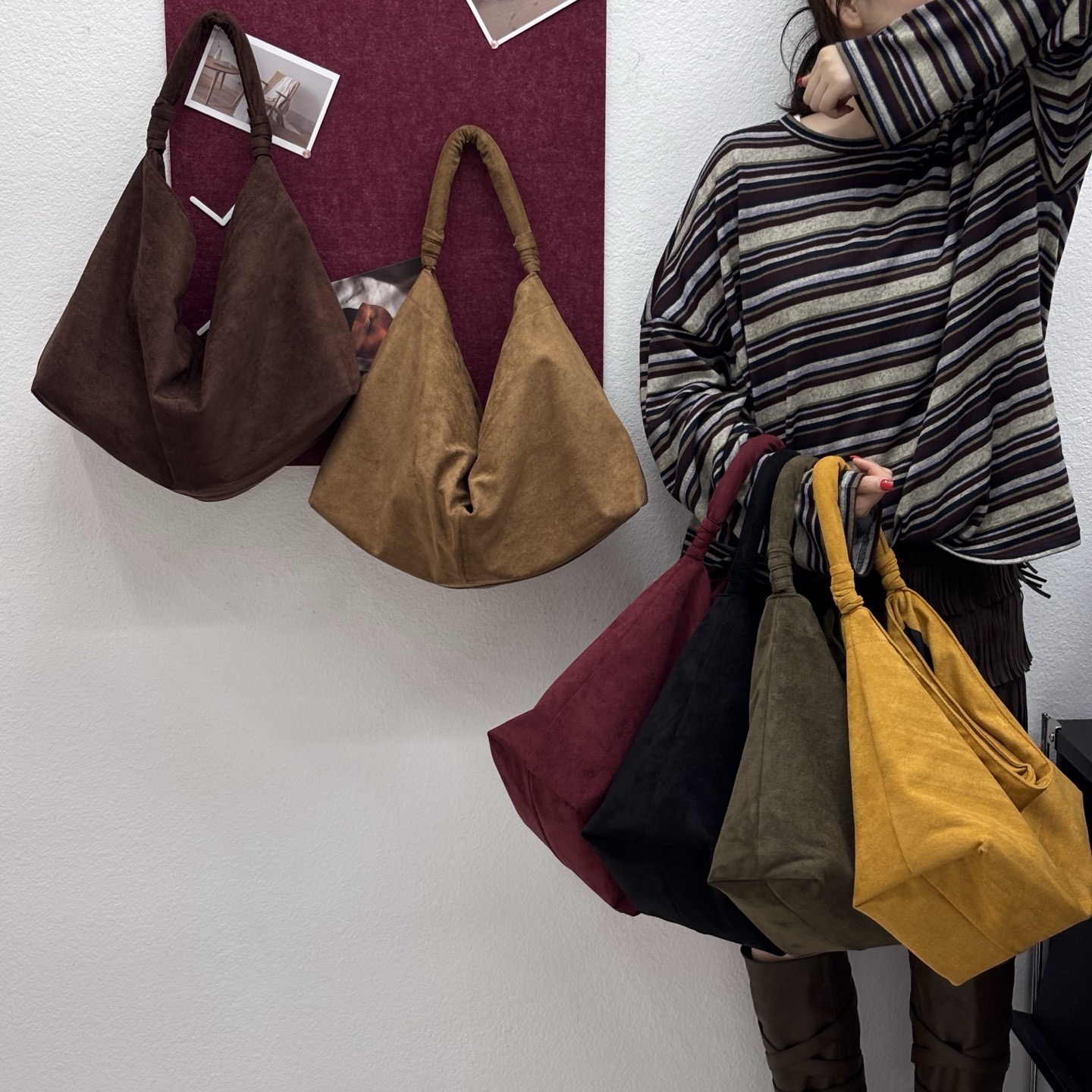 复古文艺风麂皮绒托特包