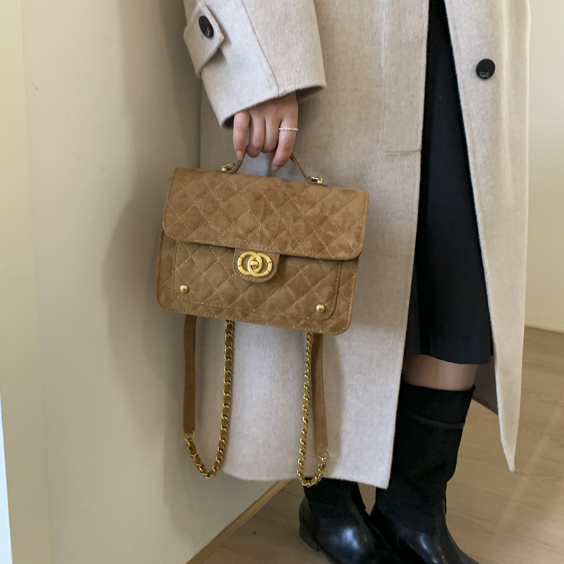 小香风菱格链条双肩包包2025气质韩版ins磨砂麂皮绒秋季女单肩包